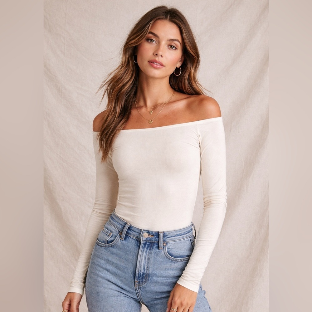 Free People Intimately Seamless Off Shoulder Long Sleeve Top XS/S Cream